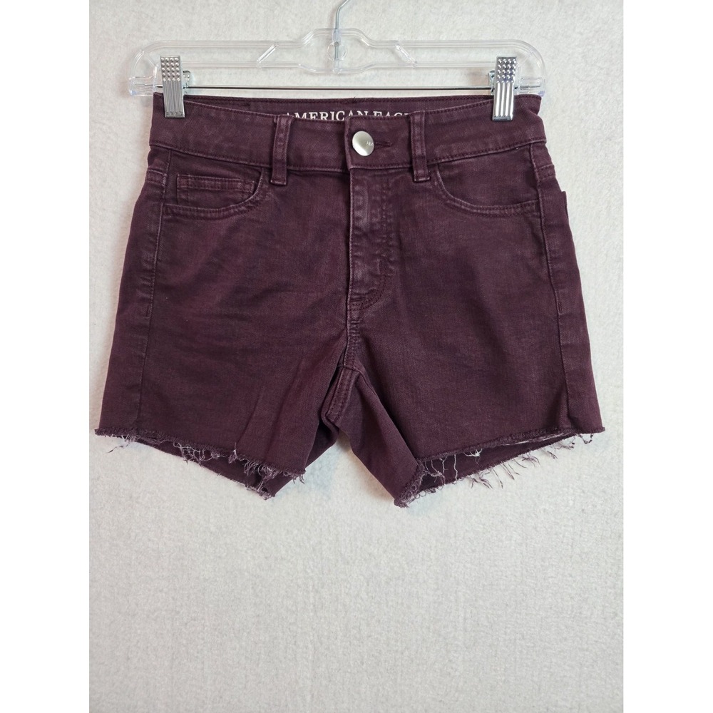 American Eagle Denim Womens Shorts Size 0 Hi Rise Shortie Burgundy